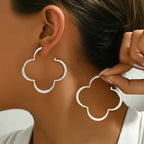 Silver Stainless Steel Four-leaf Clover Earrings