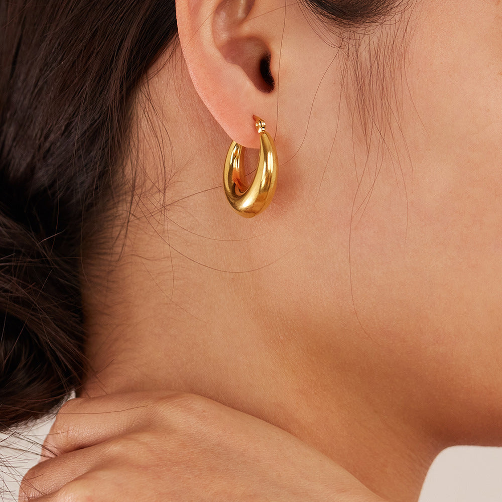 Gold Titanium Steel Round Earrings