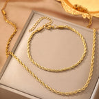 Silver Stainless Steel Twist Necklace Bracelet Set