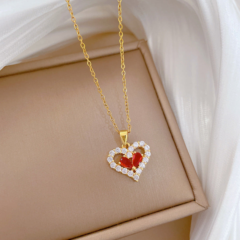 Necklace Stainless Steel Diamond-encrusted Heart Necklace