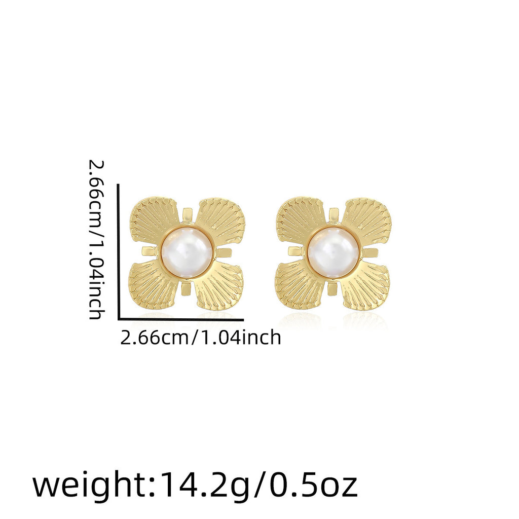 Earring #9 Bowknot Texture Pearl Metal Style Studs