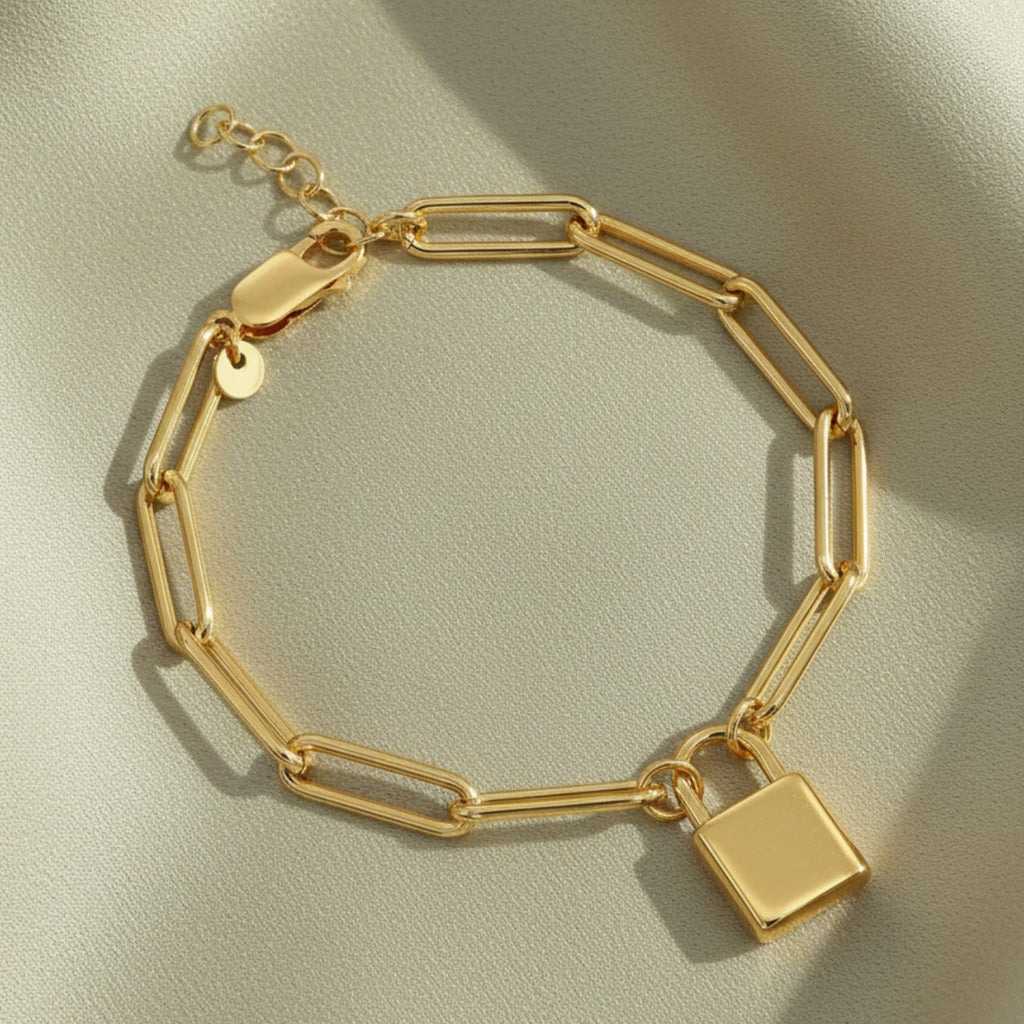 Small Lock Paper Clip Bracelet Silver Stainless Steel Lock Bracelet