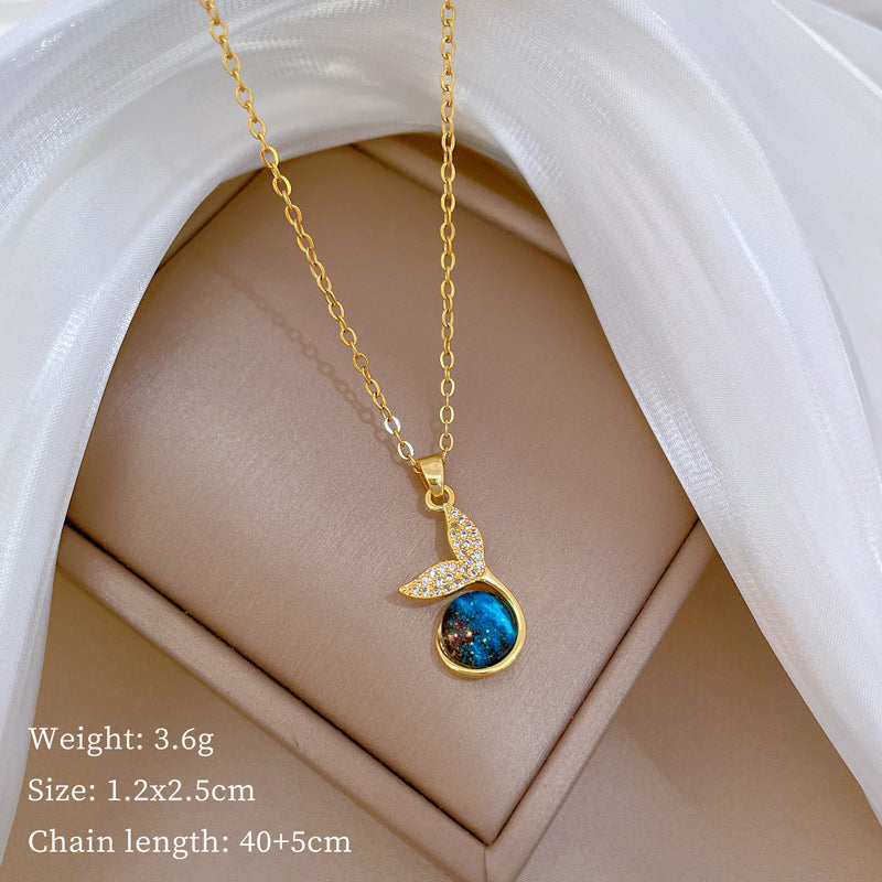 Gold 74 Titanium Steel Diamond Pearl Geometric Necklace