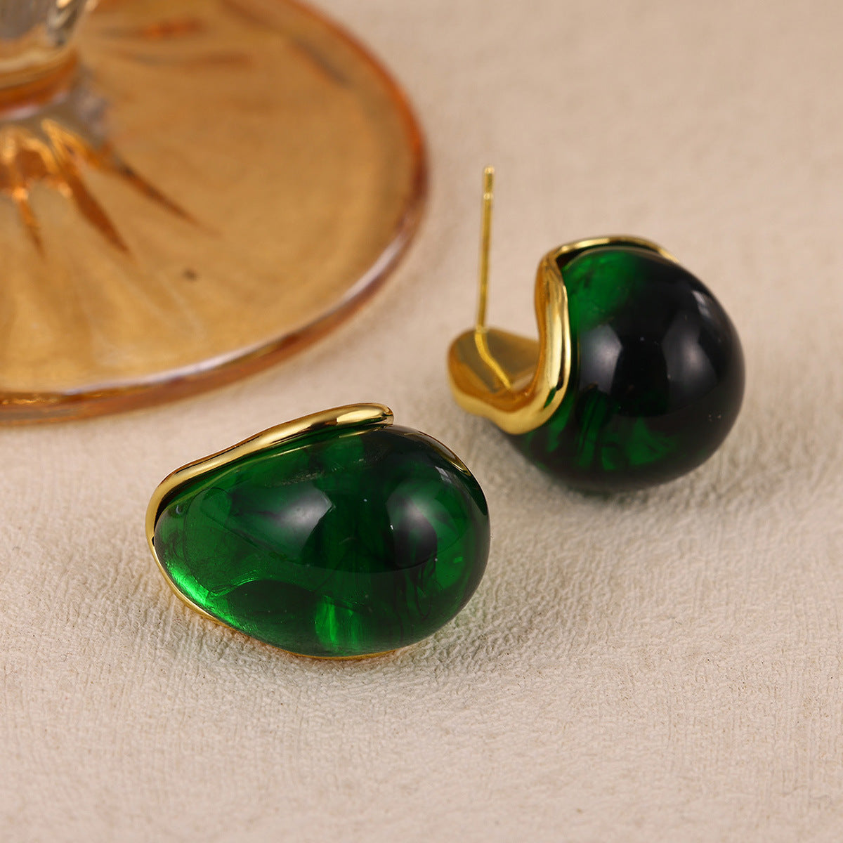 Earring #6 Irregular Resin Amber 18k Steel Earrings