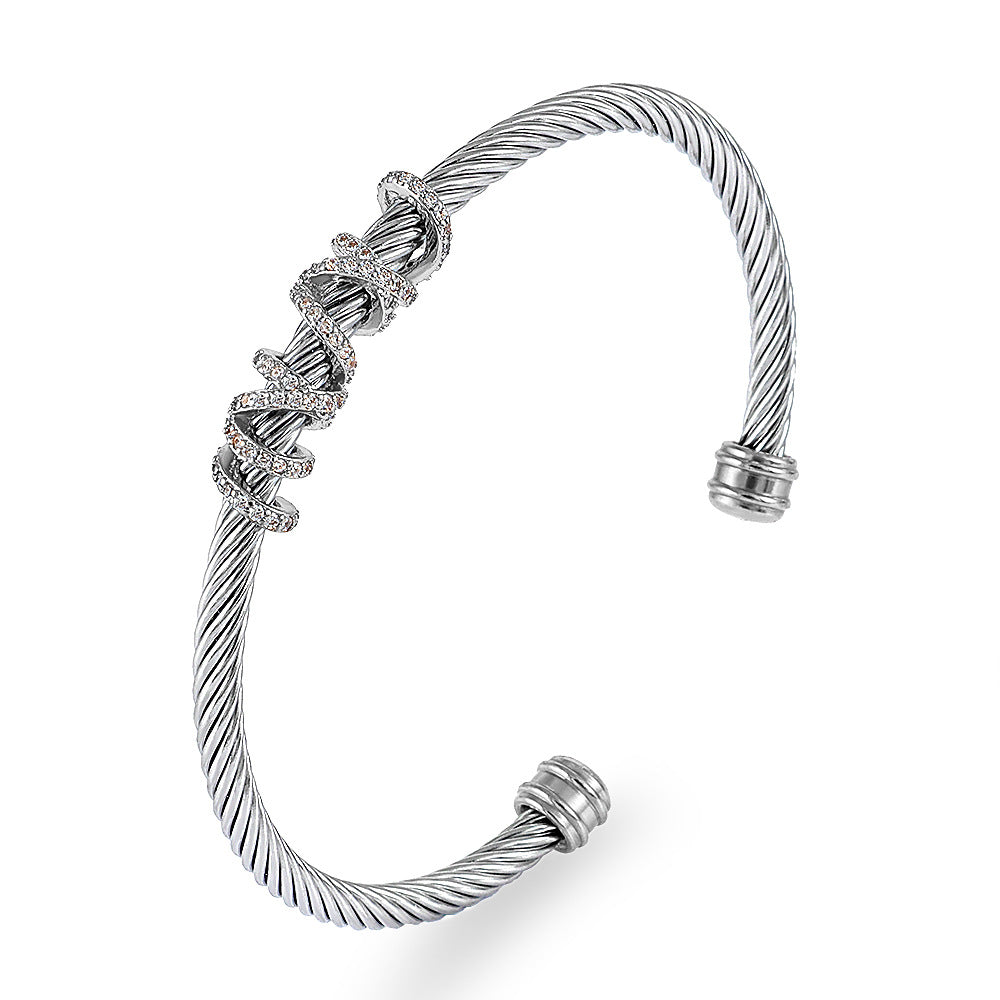 Fashion Style-10 Steel Colors Stainless Steel Diamond Threaded Open Bracelet