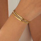 Gold Diamond-encrusted Gold-plated Multi-layered Stainless Steel Chain Bracelet