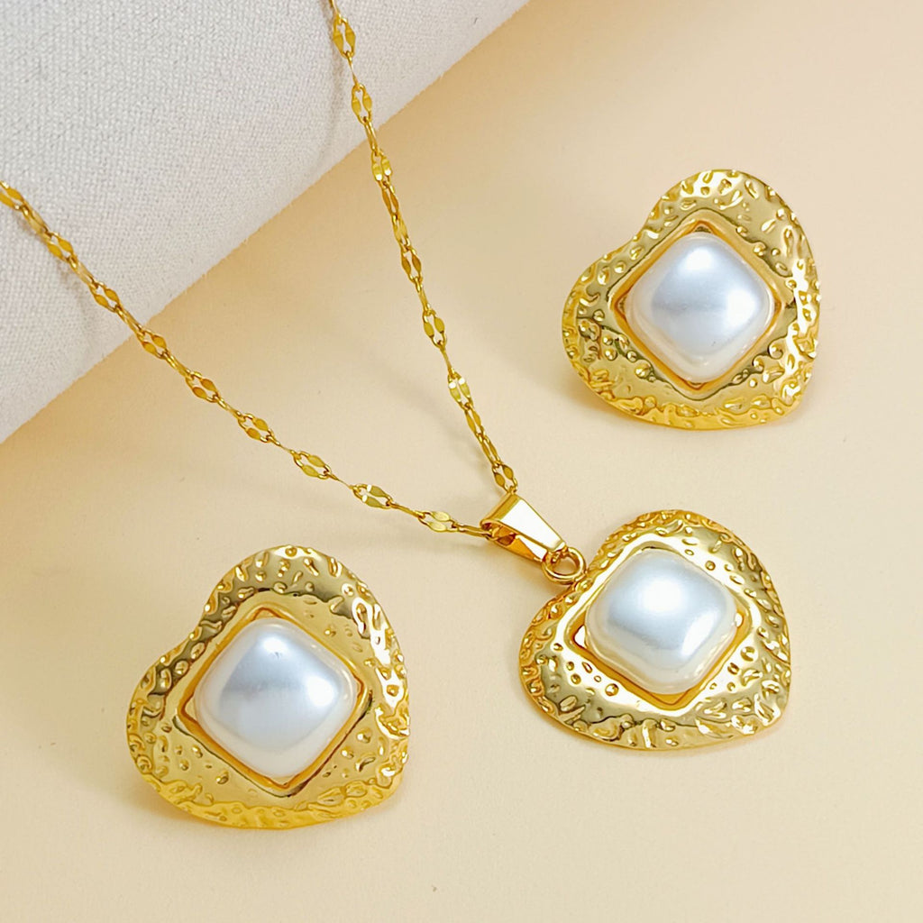 Set 6# Titanium Steel Flower Necklace And Earring Set