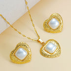 Set 3# Titanium Steel Pearl Flower Necklace And Earring Set