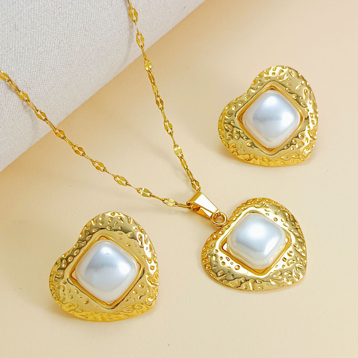 Set 9# Titanium Steel Pearl Irregular Necklace And Earring Set
