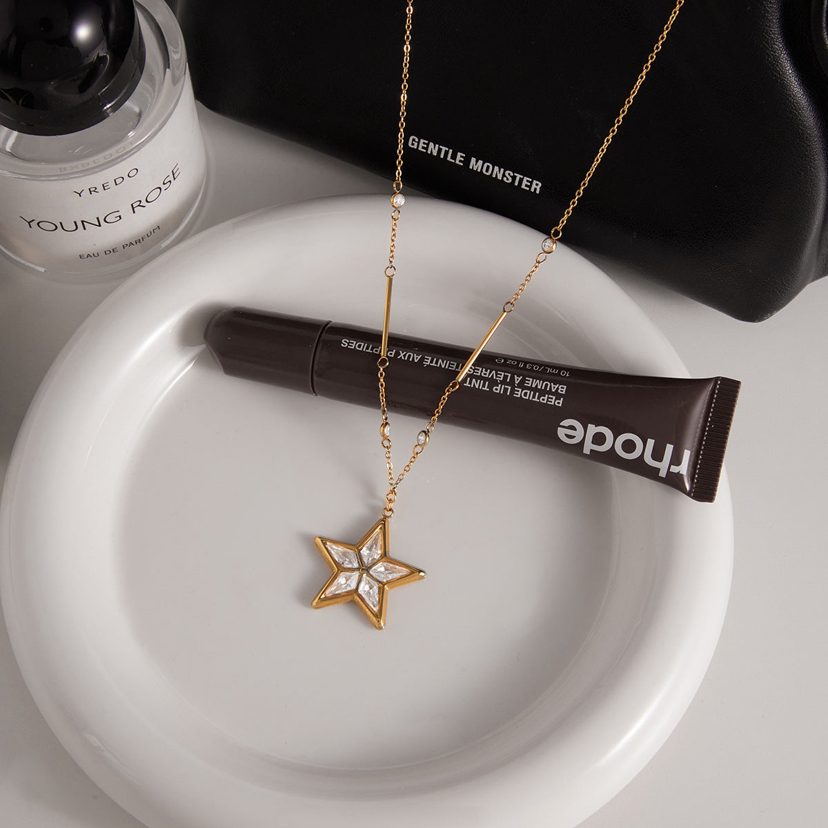 Necklace #2 Stainless Steel Diamond-encrusted Round Necklace