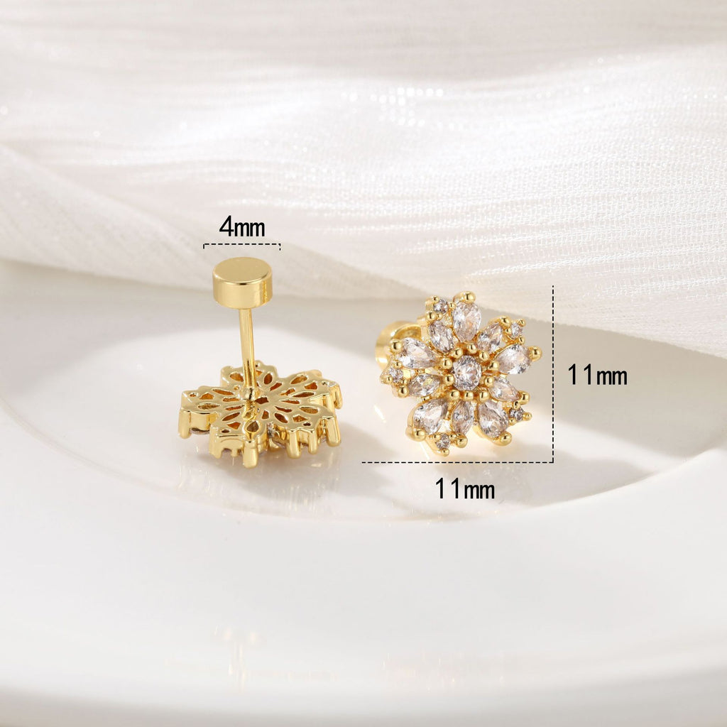 Gold Stainless Steel Snowflake Earrings Inlaid With Zircon