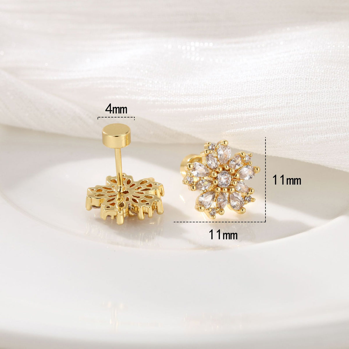 Gold Stainless Steel Snowflake Earrings Inlaid With Zircon