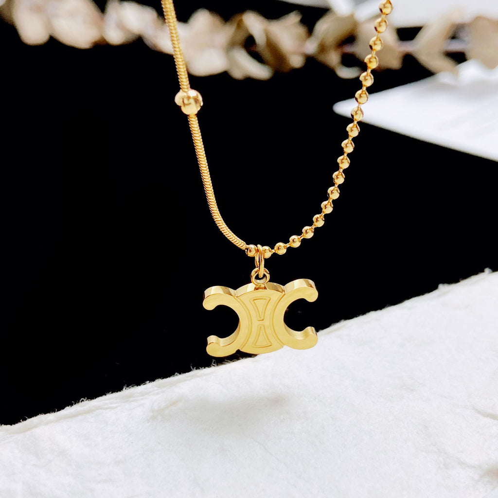 Fashion Gold Titanium Steel Arc De Triomphe Necklace