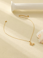 Fashion One Piece White Diamond And Gold Butterfly Necklace Stainless Steel Diamond Butterfly Necklace