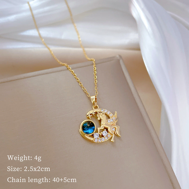 Gold 74 Titanium Steel Diamond Pearl Geometric Necklace