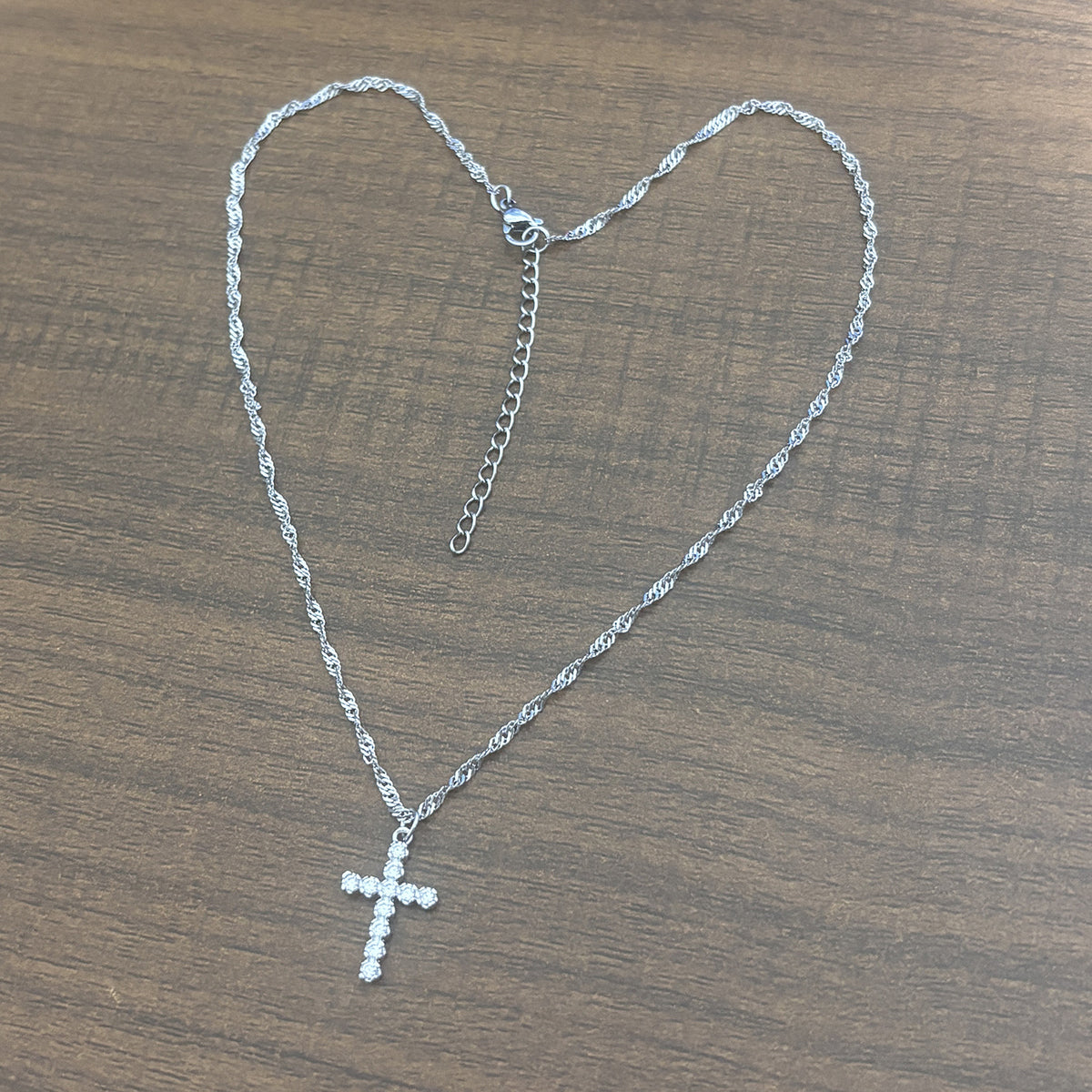 Gold Stainless Steel Diamond Cross Necklace