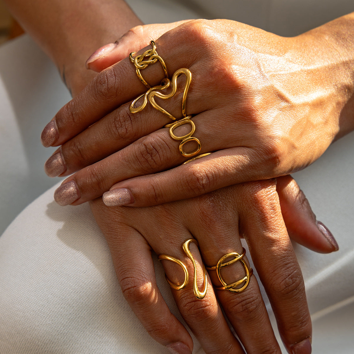 Ring4# Stainless Steel Irregular Line Ring