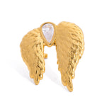 Gold Stainless Steel Diamond-encrusted Wing Ring