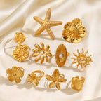 Gold Ring 6# Stainless Steel Petal Ring
