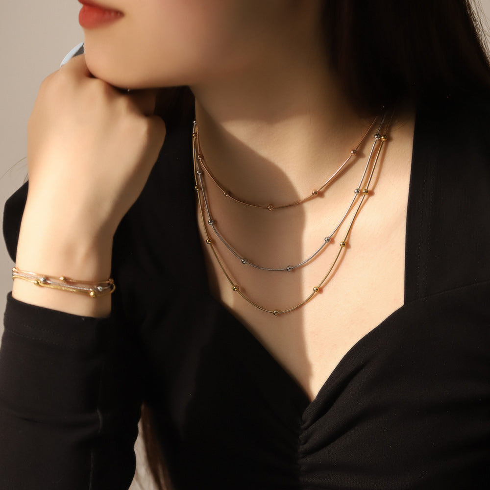 Gold Bead Snake Chain Necklace Stainless Steel Beaded Necklace