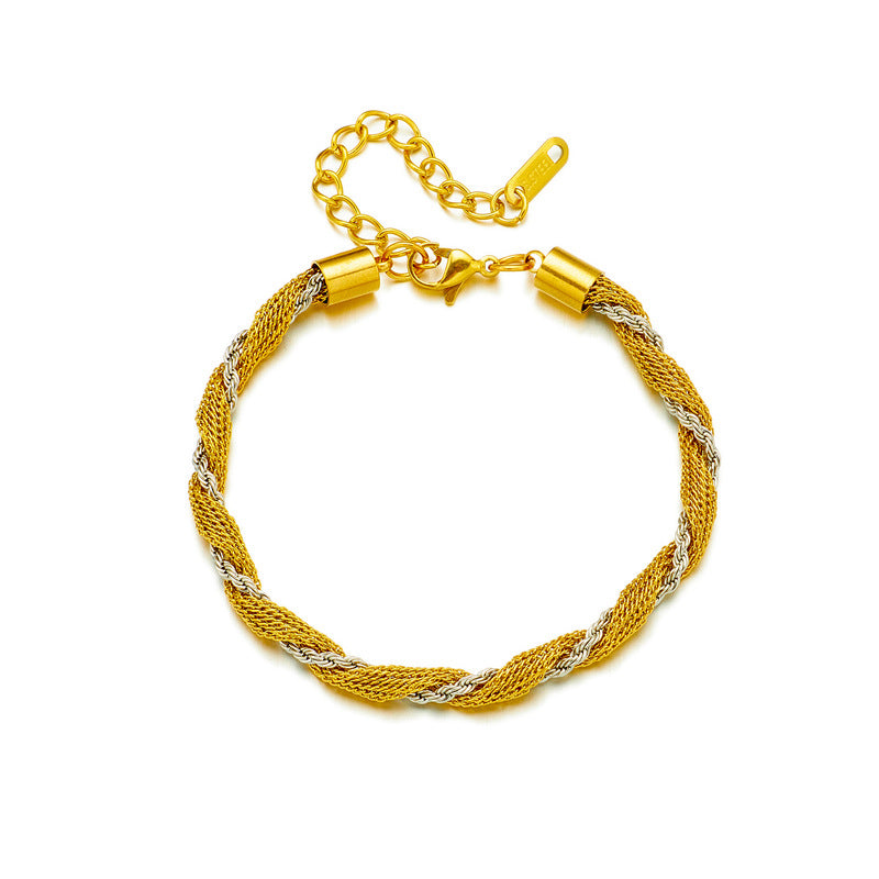 Silver Stainless Steel Color-blocked Twisted Bracelet
