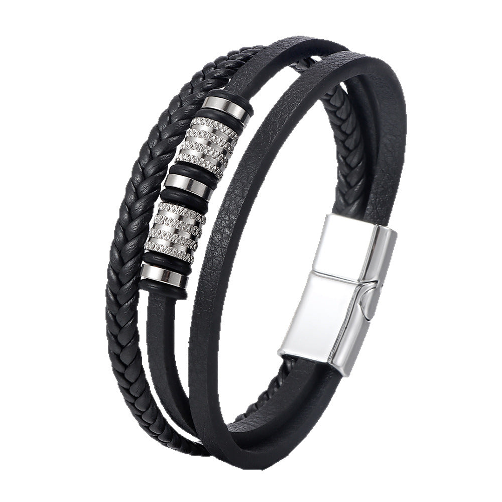 Black Leather Multi-layer Braided Men's Bracelet
