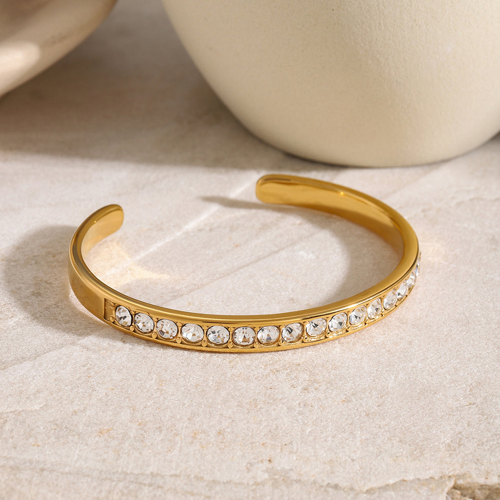 Fashion Silver Stainless Steel Geometric Cuff Bracelet With Diamonds