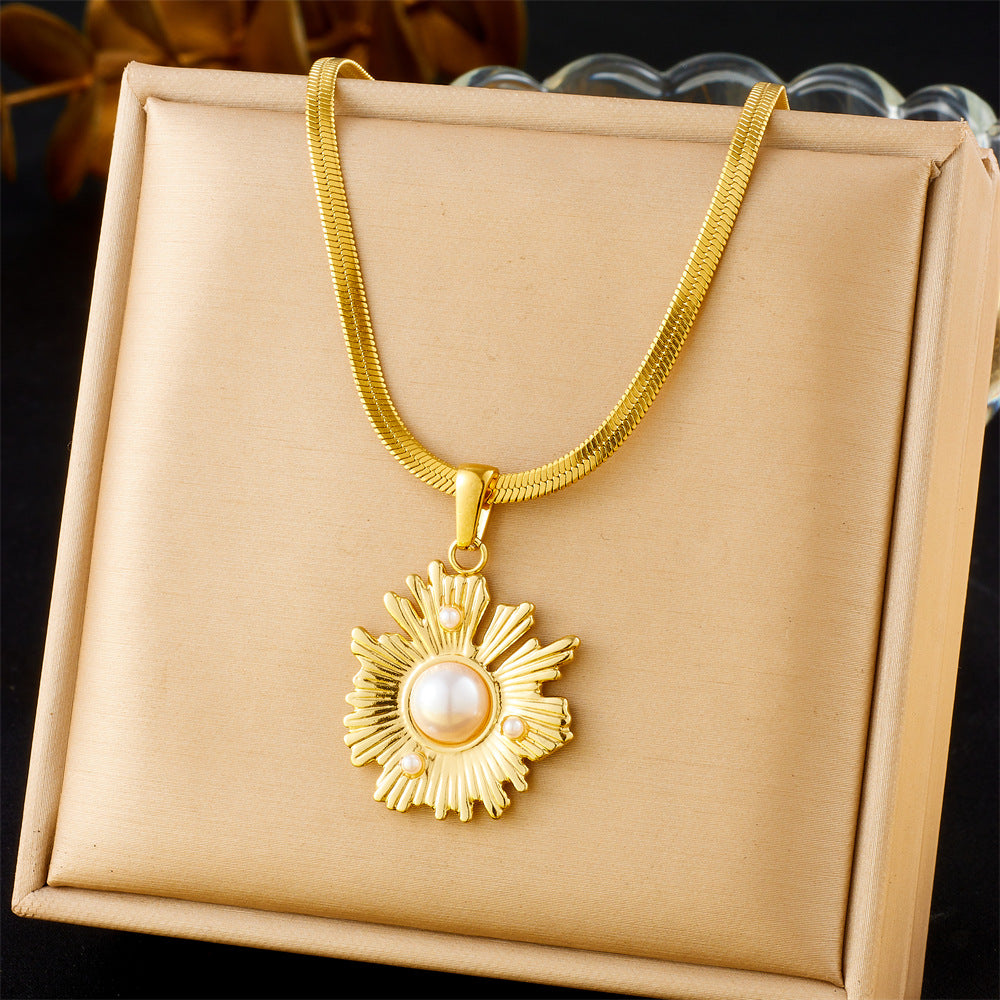Gold Stainless Steel Flower Necklace