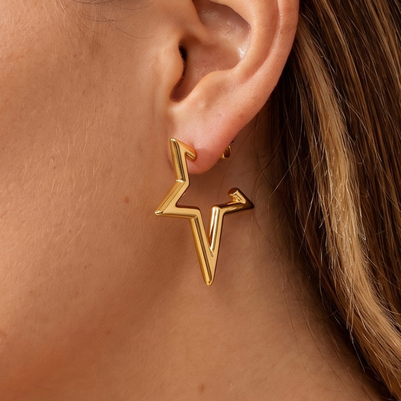 Star Earrings Glossy Waterdrop Stainless Steel Studs
