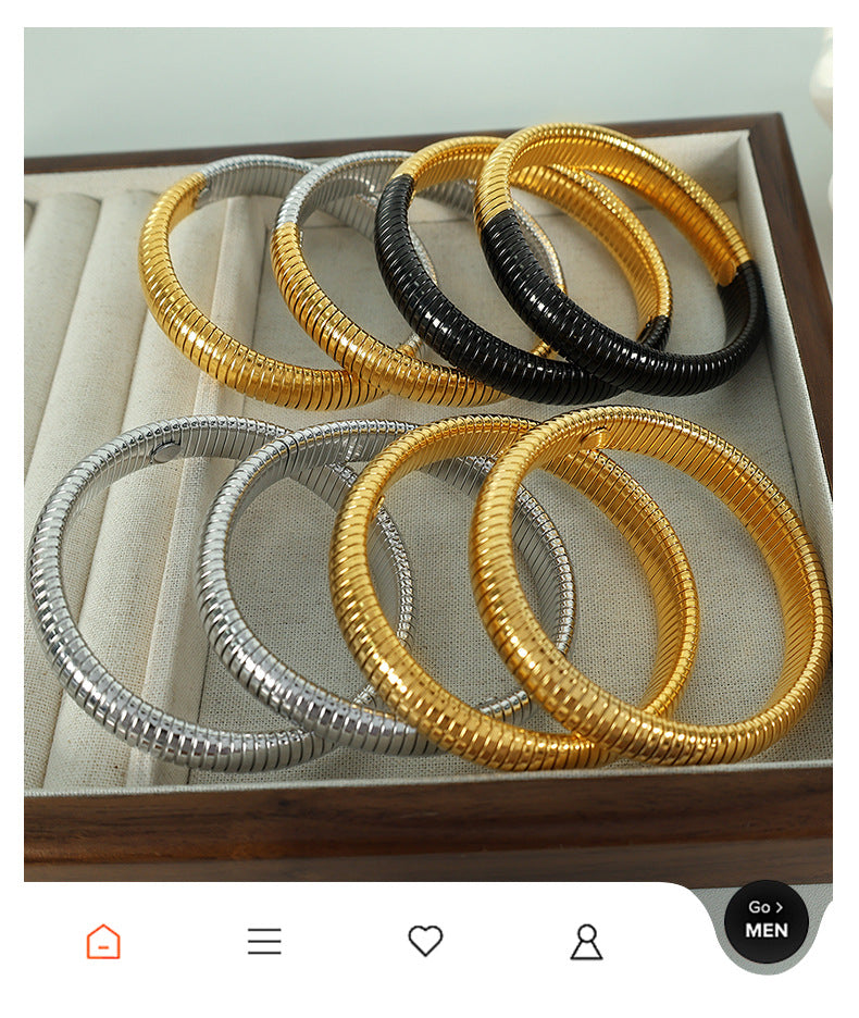 Fashion Gold Width 1.2cm (rim 6cm) Titanium Steel Elastic Snake Bone Bracelet