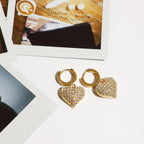 Silver Stainless Steel Diamond Heart Hoop Earrings