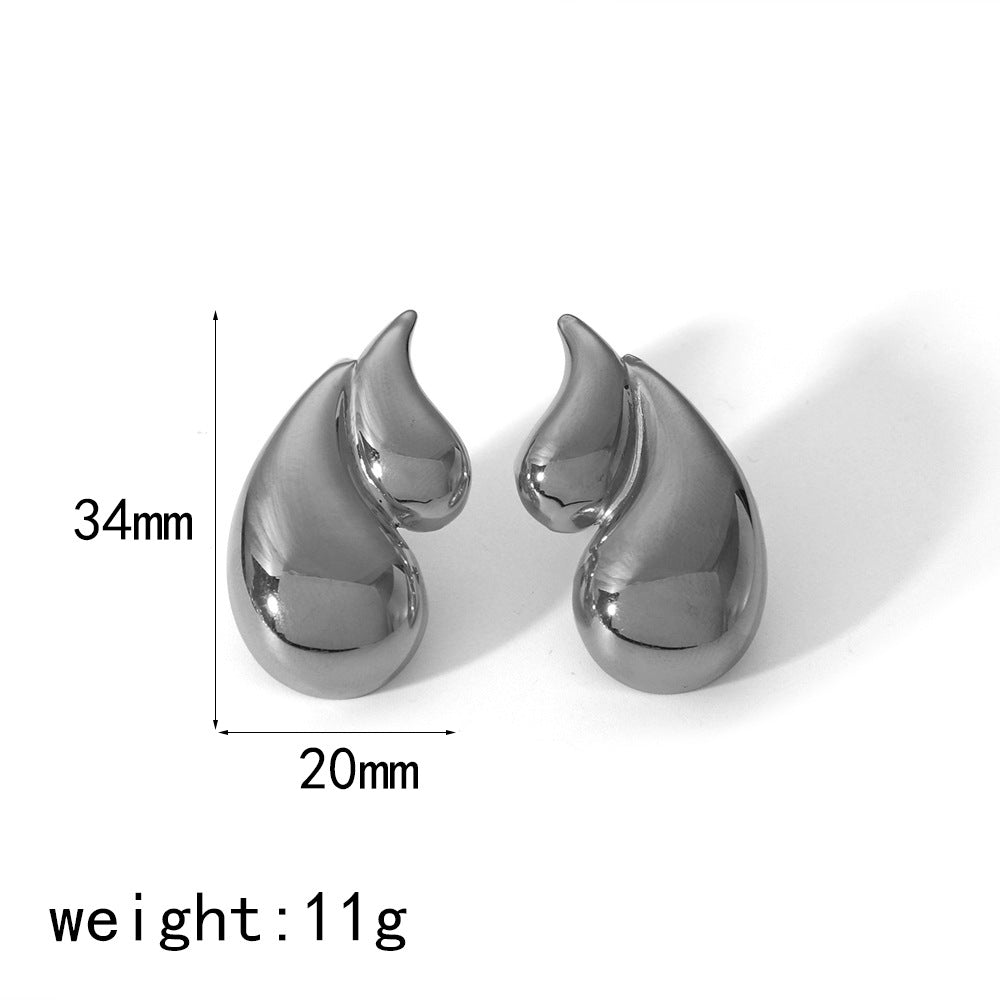 Fashion Silver Stainless Steel Double Layer Water Drop Earrings