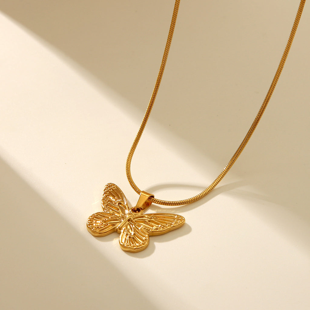 Gold Stainless Steel Butterfly Necklace