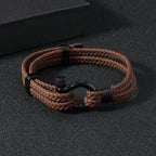 Black Leather Braided Horseshoe Buckle Men's Bracelet
