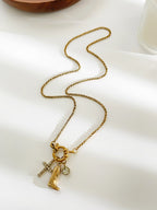 Gold Stainless Steel Diamond-encrusted Cross Boot Necklace
