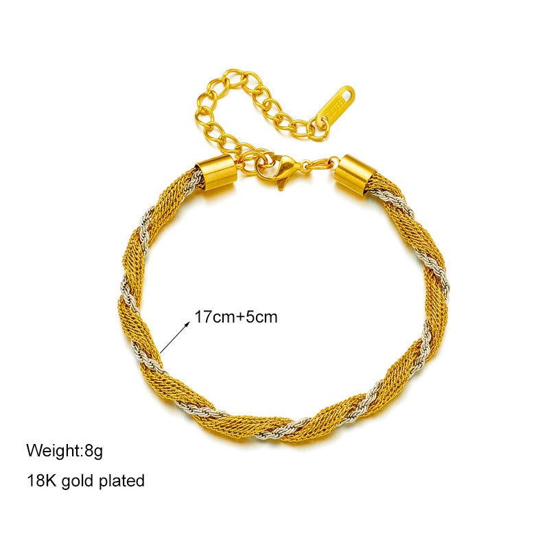 Silver Stainless Steel Color-blocked Twisted Bracelet
