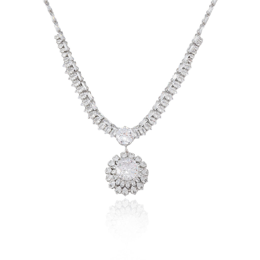 Set Titanium Steel Diamond-encrusted Round Necklace And Earring Set