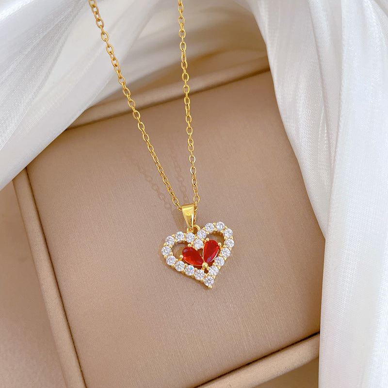 Necklace Stainless Steel Diamond-encrusted Heart Necklace
