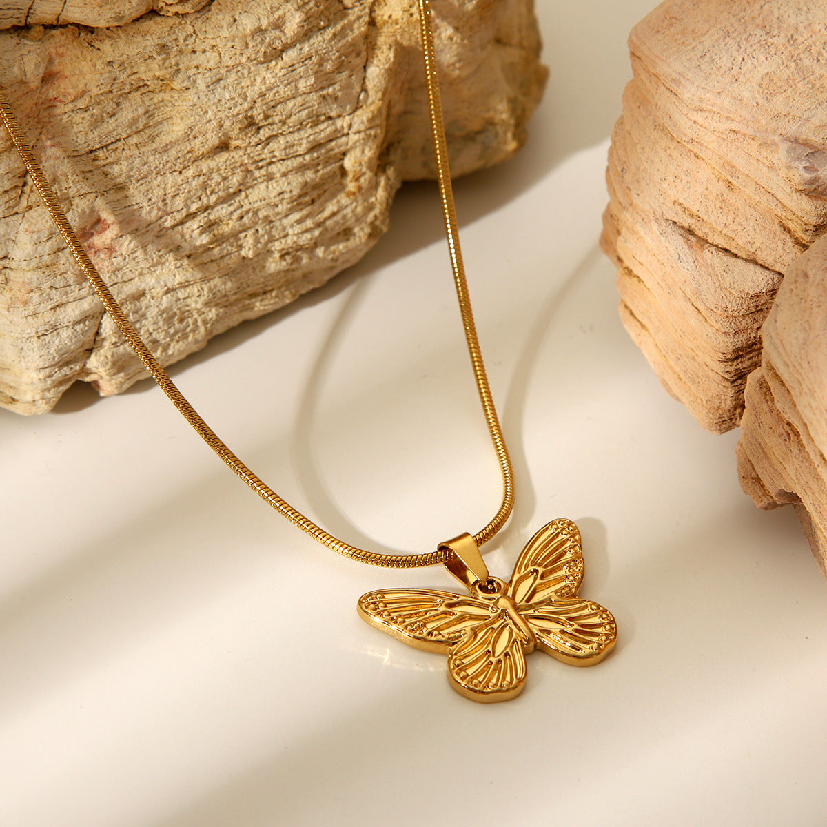 Gold Stainless Steel Butterfly Necklace