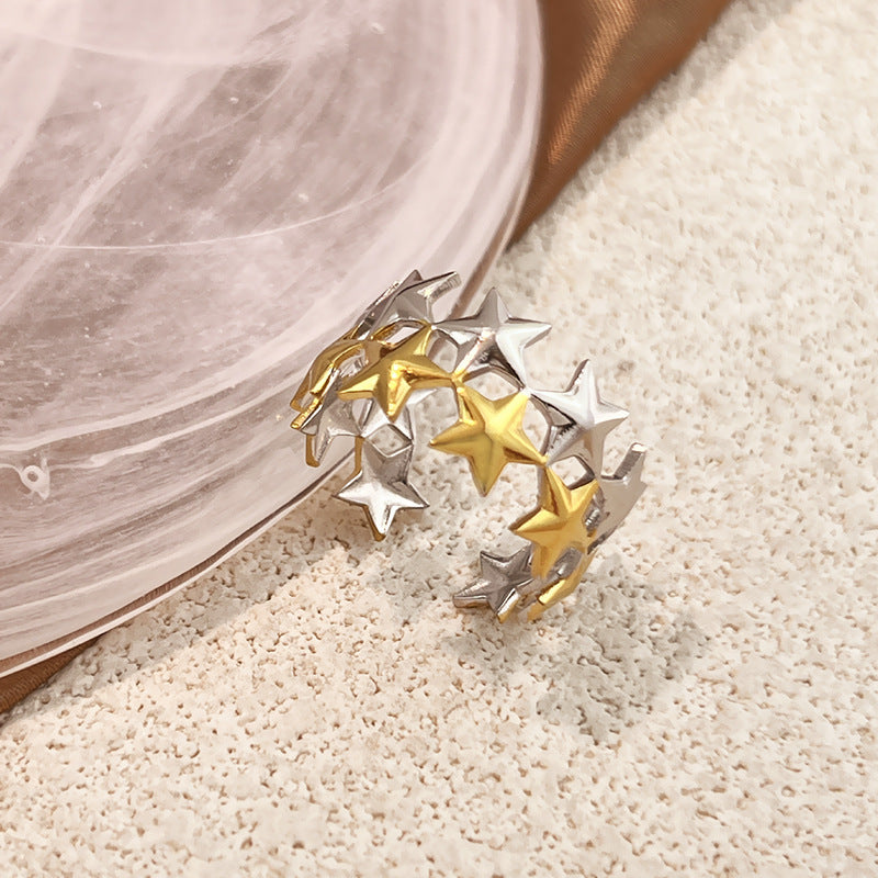 Silver Stainless Steel Five-pointed Star Ring
