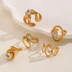 05 Gold (6*8) Irregular Zircon Inlaid Stainless Steel Ring