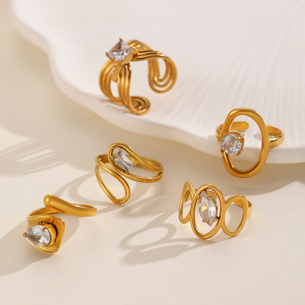 09 Gold (5*10) Irregular Zircon Inlaid Stainless Steel Ring