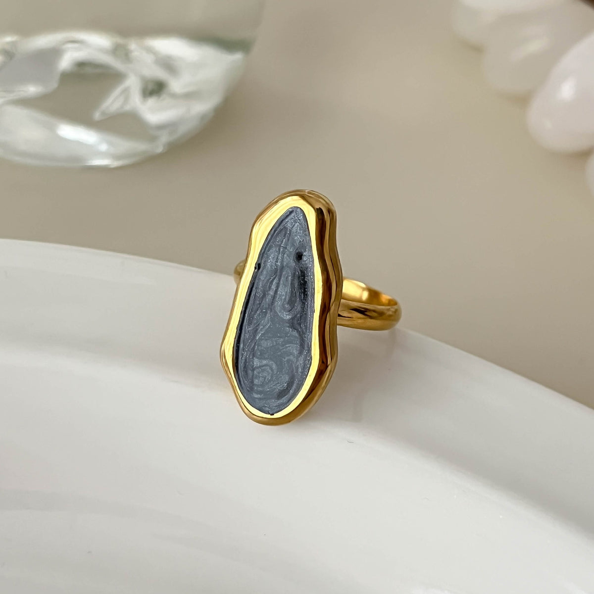 White Rectangular Ring With Oil Droplets 304 Stainless Steel Irregular Ring