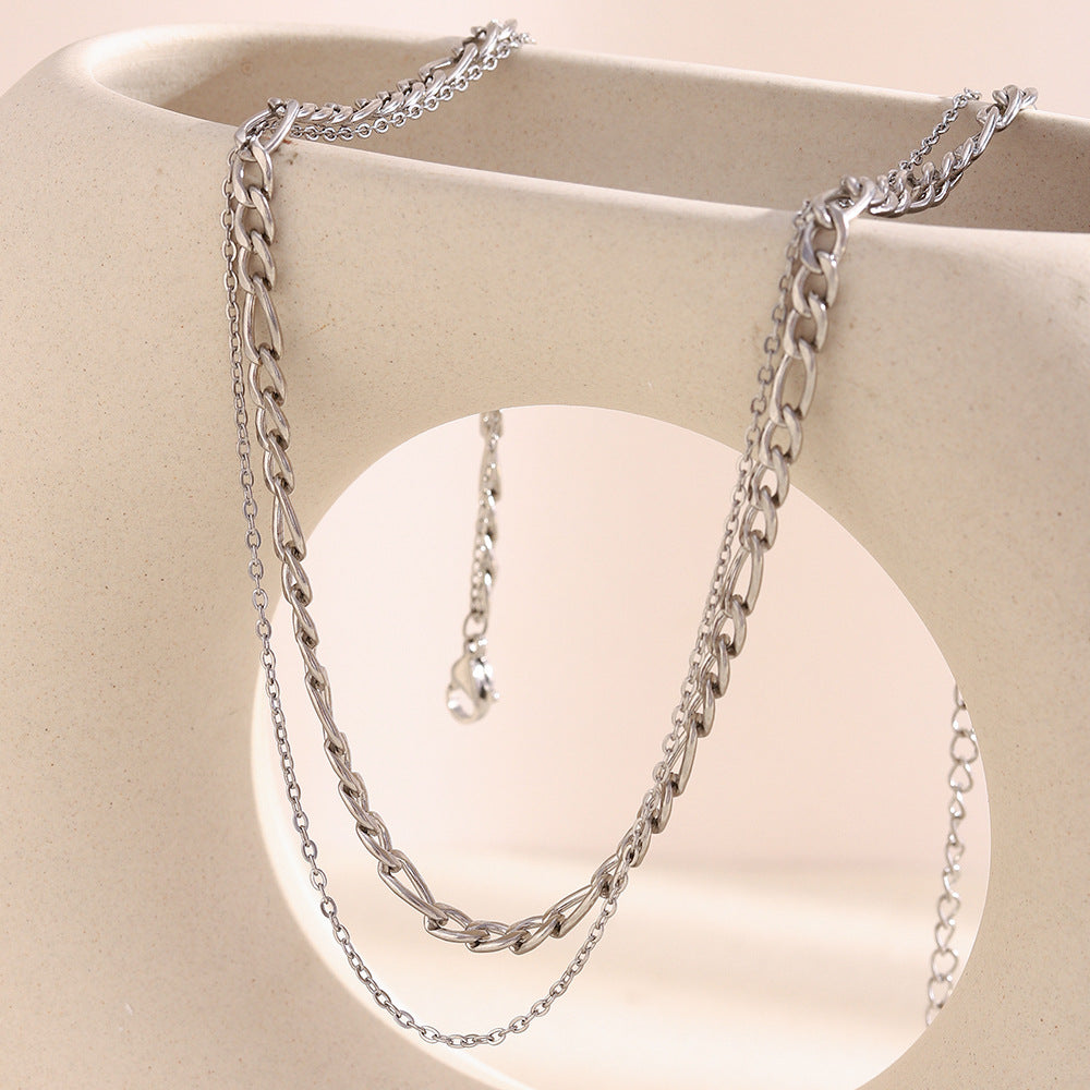 Double Layer Necklace - Steel Stainless Steel Double Chain Necklace