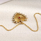 Carved Heart Necklace - Gold Stainless Steel Diamond-encrusted Heart Necklace