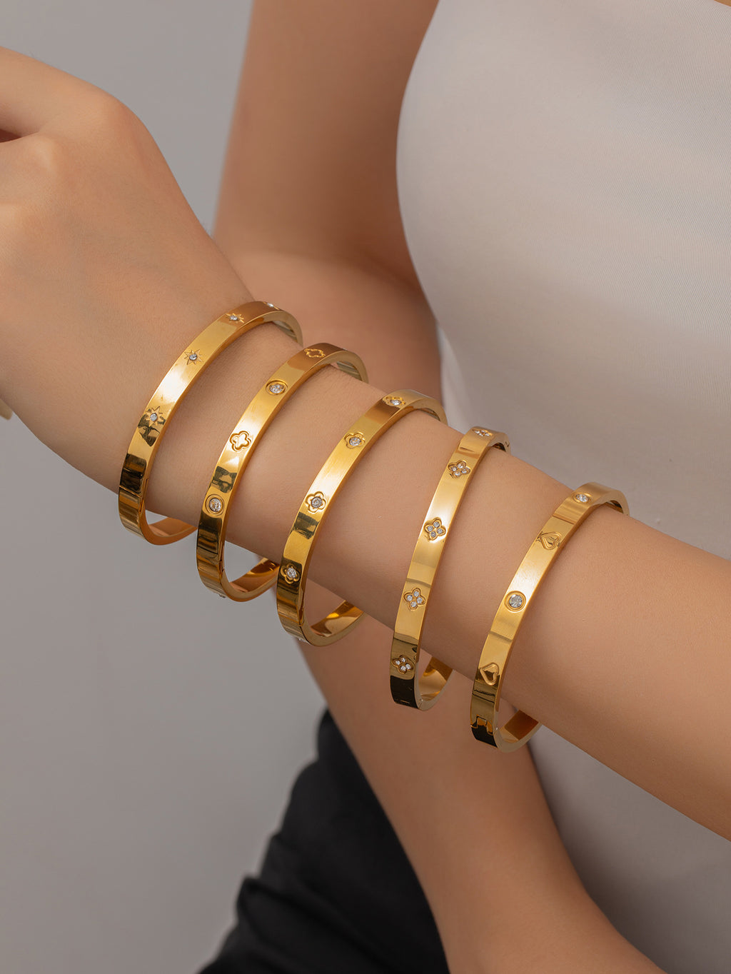 Bracelet 31# Titanium Steel Four-leaf Clover Bracelet With Diamonds