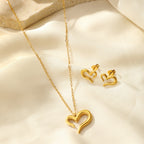 Silver Stainless Steel Heart Necklace Earring Set
