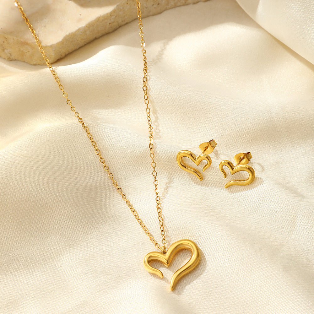 Silver Stainless Steel Heart Necklace Earring Set