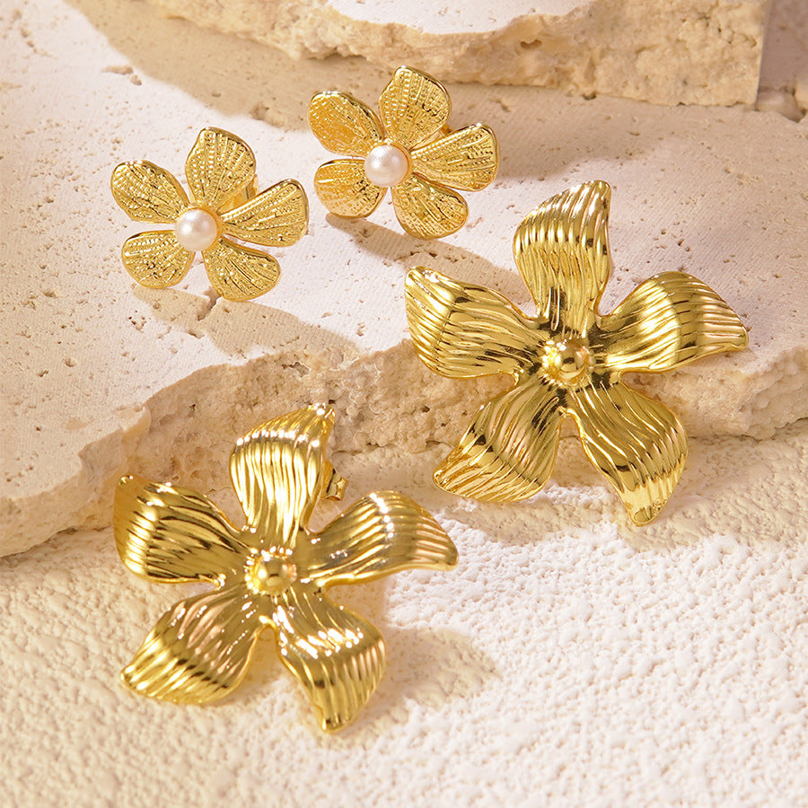 Gold 2 Stainless Steel Flower Earrings