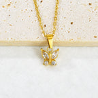 Gold Stainless Steel Diamond-encrusted Butterfly Necklace
